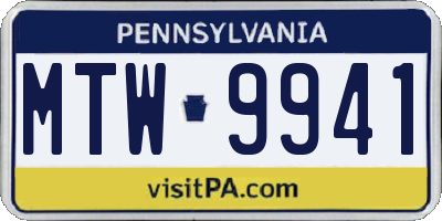 PA license plate MTW9941