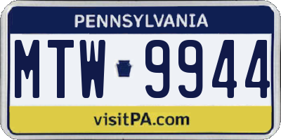 PA license plate MTW9944