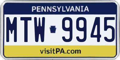 PA license plate MTW9945