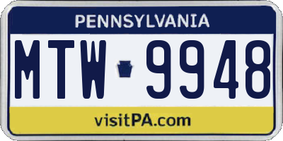 PA license plate MTW9948