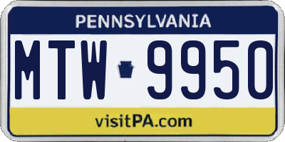 PA license plate MTW9950