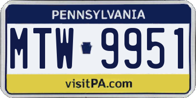 PA license plate MTW9951