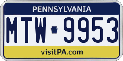 PA license plate MTW9953