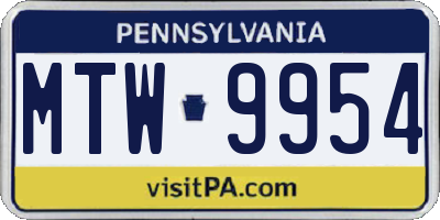 PA license plate MTW9954