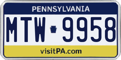 PA license plate MTW9958