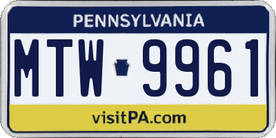 PA license plate MTW9961
