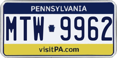 PA license plate MTW9962