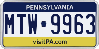 PA license plate MTW9963