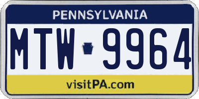 PA license plate MTW9964