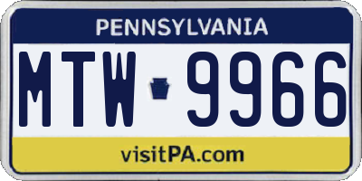 PA license plate MTW9966