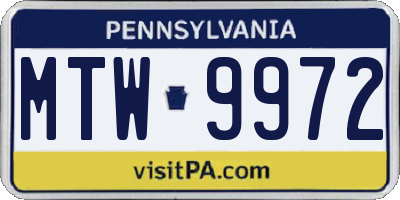 PA license plate MTW9972