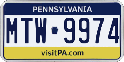 PA license plate MTW9974
