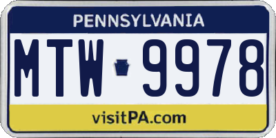PA license plate MTW9978