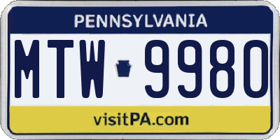 PA license plate MTW9980