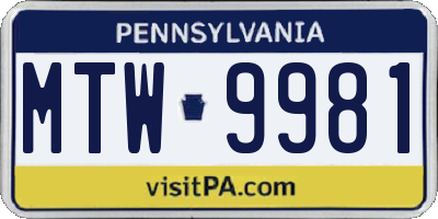 PA license plate MTW9981