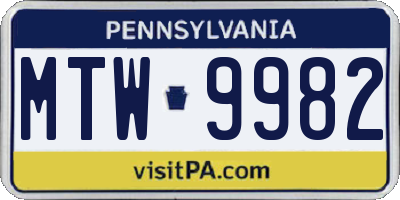 PA license plate MTW9982