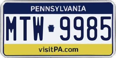 PA license plate MTW9985