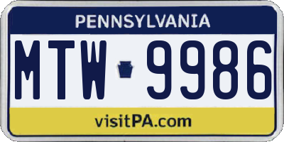 PA license plate MTW9986