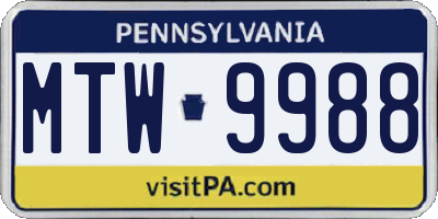 PA license plate MTW9988