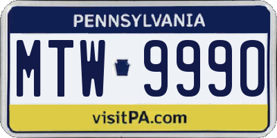 PA license plate MTW9990