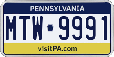 PA license plate MTW9991