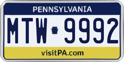 PA license plate MTW9992
