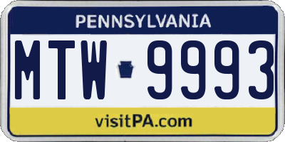 PA license plate MTW9993