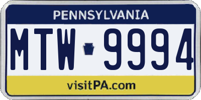 PA license plate MTW9994