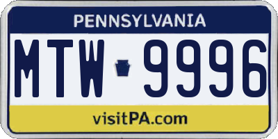 PA license plate MTW9996