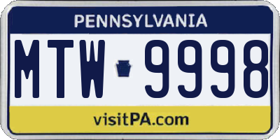 PA license plate MTW9998