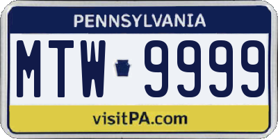 PA license plate MTW9999