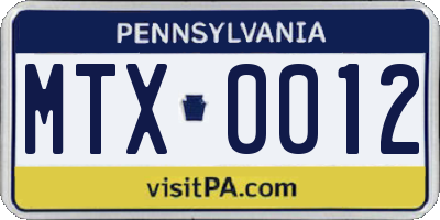 PA license plate MTX0012
