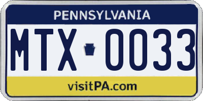 PA license plate MTX0033