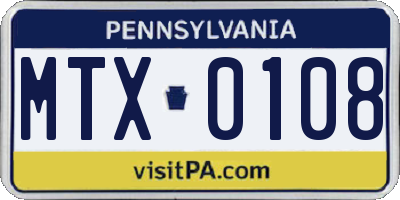 PA license plate MTX0108