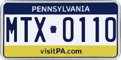 PA license plate MTX0110