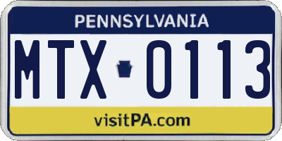 PA license plate MTX0113