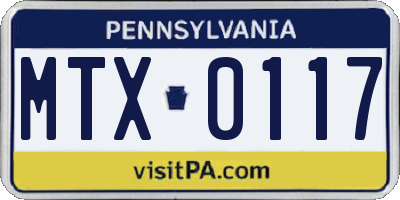 PA license plate MTX0117