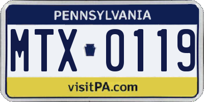 PA license plate MTX0119