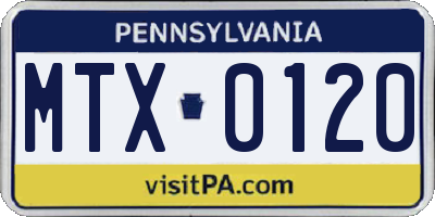 PA license plate MTX0120