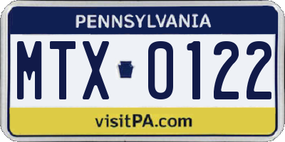PA license plate MTX0122