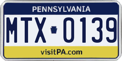 PA license plate MTX0139
