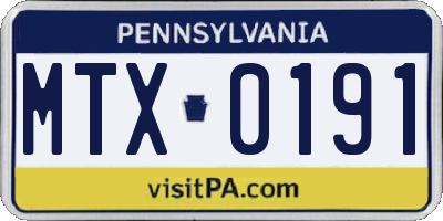 PA license plate MTX0191