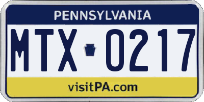PA license plate MTX0217