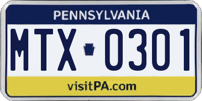 PA license plate MTX0301