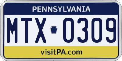 PA license plate MTX0309