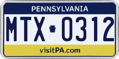 PA license plate MTX0312