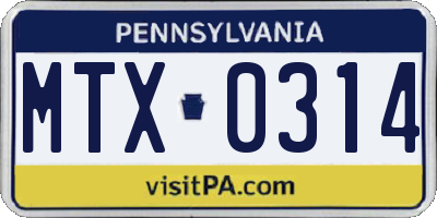 PA license plate MTX0314