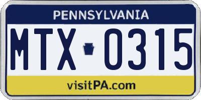 PA license plate MTX0315