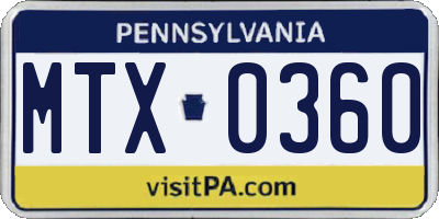 PA license plate MTX0360