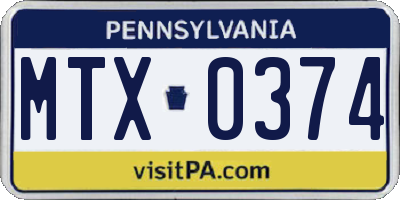 PA license plate MTX0374